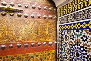 Images Dated 29th March 2012: Ornate Door & Tile Work, Sidi Ahmed Tijani Mosque, The Medina, Fes, Morocco
