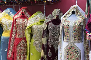 Textile Prints: Ornate dresses for sale in Mutrah souk, Muscat, Oman