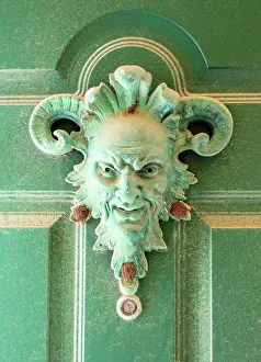 Cinque Terre Prints: Ornate green doorm knocker on green door