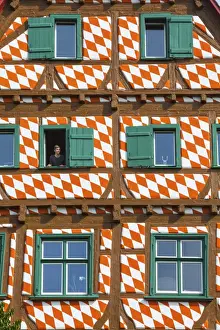 Figure Prints: Ornate Half Timbered house in Ulms Fishermen and Tanners district, Ulm, Baden-Wurttemberg
