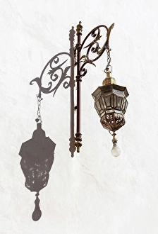 Shadow Prints: Ornate lantern and shadow on a whiite wall, Medina, Marrakech, Morocco