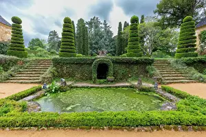 Hedge Prints: An ornate pond and hedges, Eyrignac manor house & gardens