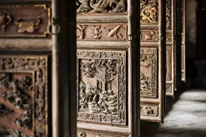 Images Dated 5th June 2018: Ornate wooden doors, Confucian Temple, Jianshui, Yunnan Province, China