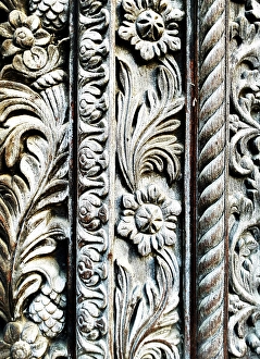 Stone Town Prints: Detail of ornately-carved wooden door, Stonetown, Zanzibar, Tanzania