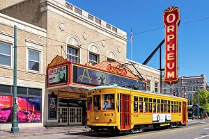 Southern Prints: Orpheum Theater, with historic Tram Memphis, Tennessee, Shelby County, USA