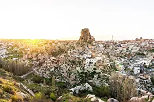 Turkish Prints: Ortahisar village and castle at sunset