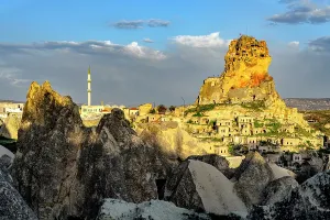 Tuff Prints: Ortahisar village at sunset, Cappadocia, Nevsehir Province, Central Anatolia, Turkey