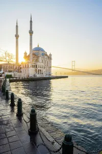 Mosques Prints: Ortakoy Camii (Mosque) and the Bosphorus Bridge, Ortakoy, Istanbul, Turkey