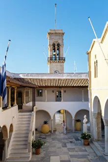 South West Europe Prints: Orthodox Cathedral Church, Hydra Town, Hydra (Ydra) Island, Saronic Islands, Greece