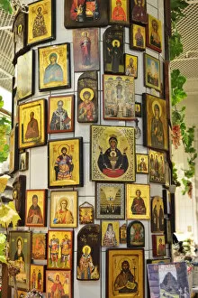 Images Dated 22nd June 2015: Orthodox symbols in the Hotorget street market. Stockholm, Sweden