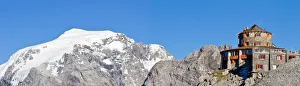 Ortles mount and small tibet refuge. Stelviopass, Sondrio district, Valtellina, Lombardy