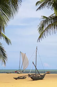 Oruwa (outrigger canoe) on Negombo beach, Western Province, Sri Lanka