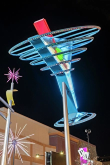 Retro Prints: Oscar's Neon Martini Glass neon sign, Fremont Street, Las Vegas, Nevada, USA