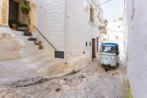 Ostuni Prints: Ostuni, town in Puglia, Southern Italy. Brindisi Province. Ape Car