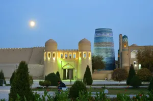 Historic Building Prints: Ota Darvoza, the western gate to the old town of Khiva, at dusk. In the right side