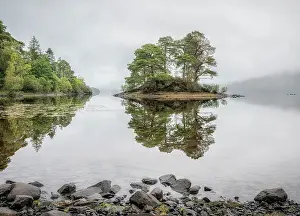 Overcast Prints: Otter Island, Derwent Water, Lake District National Park, Cumbria, England, UK