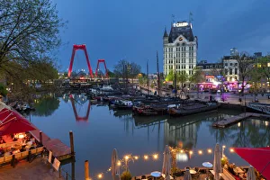 Canal Prints: Oude Haven Old Port at Twilight, Holland, Rotterdam, Netherlands