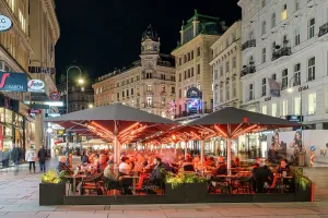 Pedestrian Prints: Outdoor cafe in Graben pedestrian street, Vienna, Austria