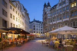 Leipzig Prints: Outdoor cafes in historic centre, Leipzig, Saxony, Germany