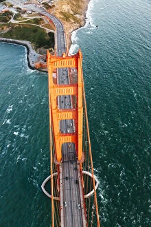 Suspension Bridge Collection: Overhead aerial image of Golden gate bridge, San Francisco, California, USA