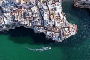 Adriatic Sea Prints: Overhead coastal view of Polignano a Mare, Polignano a Mare, Bari province, Apulia, Italy