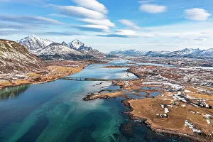 Adventure Gallery: Overhead turquoise sea surrounding Leknes, Nordland county, Lofoten Islands, Norway