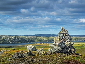 Inuit Prints: Overlooking Wolf Lake from a cairn on a distant ridge in Nunavik, Quebec, Canada