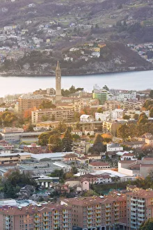 Lecco Prints: Overview of Lecco with its iconic bell tower, Lecco, Lecco province, Lombardy, italy