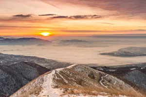 Images Dated 14th August 2019: Overviewed of Brianza covered by the fog from Bollettone Mount, Como province, Lombardy