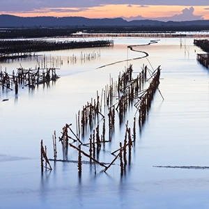 Oyster beds at sunset, Halong Bay, Quang Ninh Province, North-East Vietnam, South-East