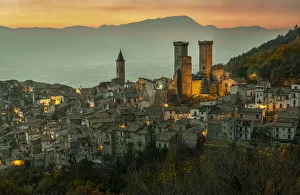 High Gallery: Pacentro with its castle and towers. Pacentro, province of l Aquila, Abruzzo, Italy