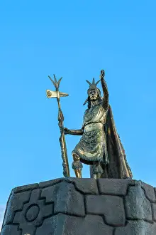 Pachacutec Inca statue during Inti Raymi Festival of the Sun at Plaza de Armas Square, UNESCO, Cusco, Cusco Province, Cusco Region, Peru