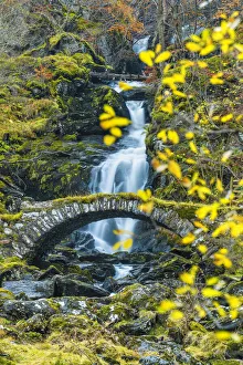 Packhorse Bridge & Waterfall in Autumn, Glen Lyon, Perth & Kinross, Scotland