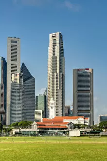 Images Dated 18th September 2018: Padang field and financial district skyline, Singapore