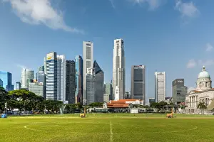 Padang field and financial district skyline, Singapore