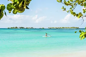 Carriacou Prints: Paddle boarder, Paradise Beach, Carriacou Island, Grenada, Caribbean