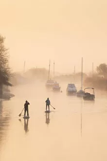 Images Dated 13th October 2021: Paddleboarders on the River Frome at Wareham, Isle of Purbeck, Dorset, England, UK