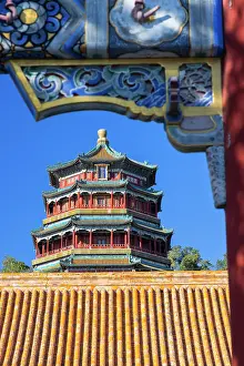 Qing Dynasty Prints: Pagoda at Summer Palace (UNESCO World Heritage Site), Beijing, China
