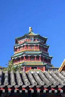 Qing Dynasty Prints: Pagoda at Summer Palace (UNESCO World Heritage Site), Beijing, China