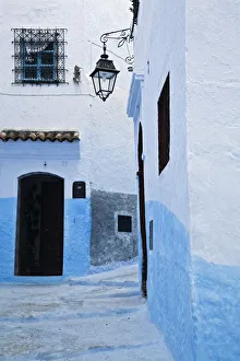 Chefchaouen Prints: Painted blue street and steps, Chefchaouen, Morocco