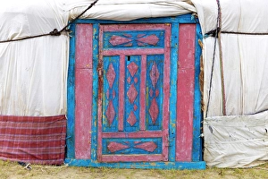 Yurt Prints: Painted door of a traditional ger, Western Mongolia, Asia
