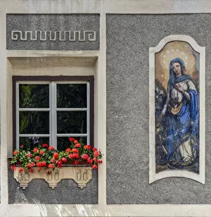 Painted facade of a house in Glorenza - Glurns, Trentino Alto Adige - South Tyrol, Italy