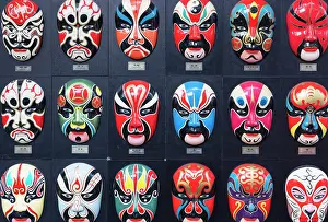 Display Prints: Painted masks at shop on South Luogu Lane, Beijing, China