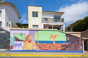 Painted mural of residential house on Avenida Alemania, Cerro Alegre, Valparaiso, Valparaiso Province