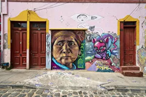 Painted mural of residential house, UNESCO, Cerro Alegre, Valparaiso, Valparaiso Province, Valparaiso Region, Chile