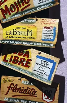 Refreshments Prints: Painted sign outside of Havana bar advertising drinks and cocktails