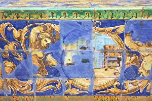 Buenos Aires Prints: Painted Spanish ceramic tiles in the Andalusian Patio (Patio Andaluz) of the Rosedal Garden