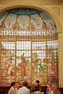 Stained Glass Prints: A painted vitreaux (Stained glass) inside the Notable Bar Cafe Las Violetas (Spanish: Confiteria Las Violetas)