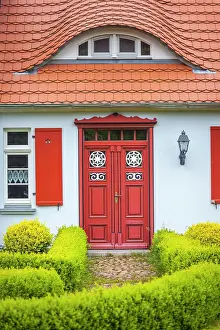 Fischland Prints: Painted wooden door on a beautiful old fisherman's house in Born am Darss
