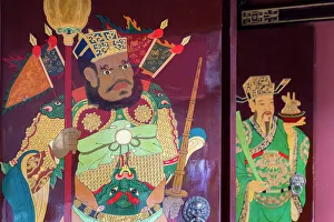 Shanghai Prints: Painting on temple door in the old town, Shanghai, China
